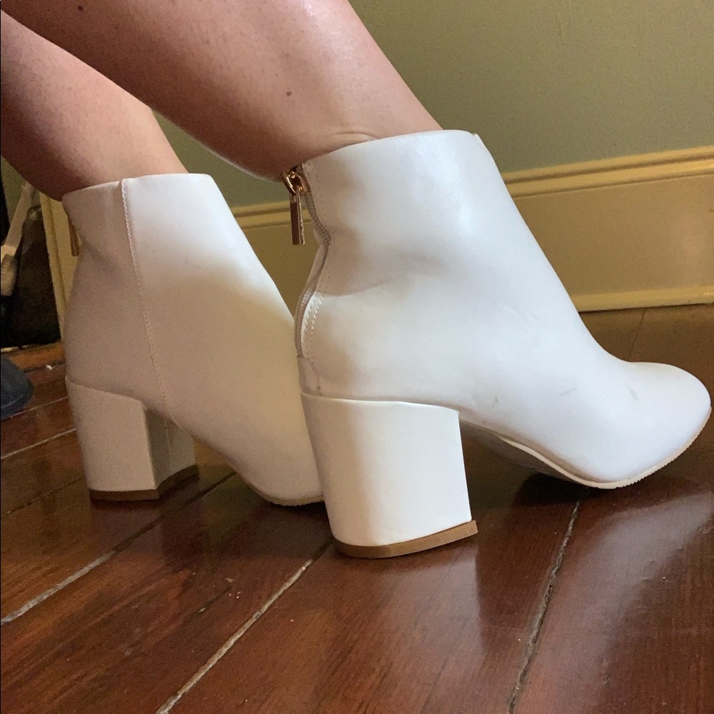 White heeled booties